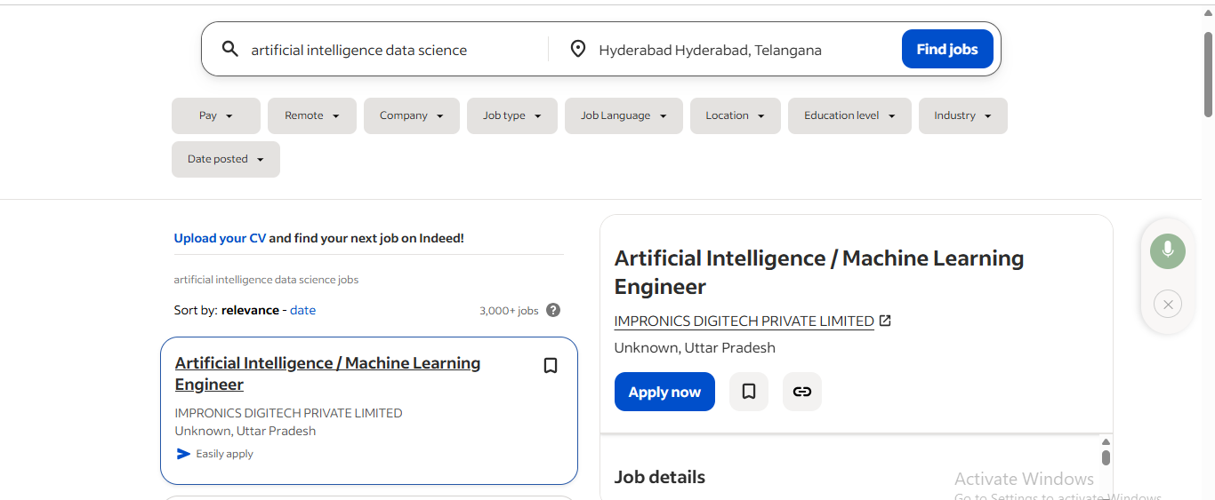 AI ANDML COURSE IN HYDERABADAI AND MLJOBS IN HYDERABAD-INDEED