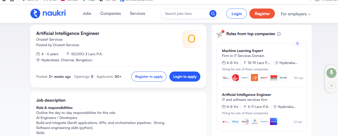 ARTIFICIAL INTELLEGENCE COURSR IN HYDERABAD-ARTIFICIAL INTELLEGENCE-JOBS-NOUKRI